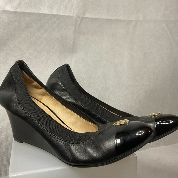Tory Burch Caroline Wedge Ballet Black Leather- Size 8 - Picture 10 of 14